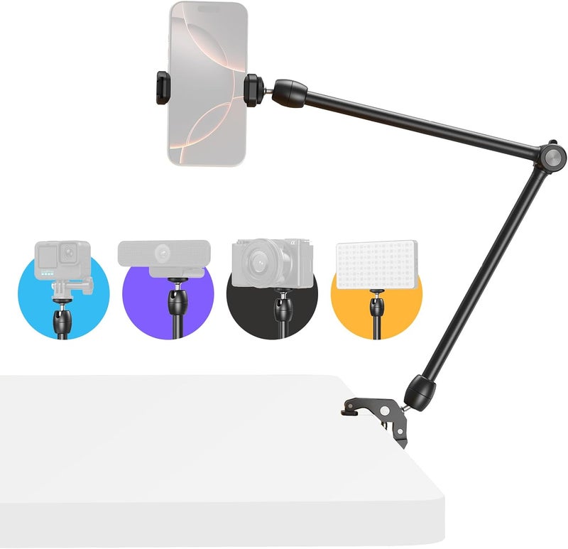 SMALLRIG Desktop Magic Arm Support with Crab-Shaped Clamp Kit, Aluminum Alloy, 24.3x4.5x1.1 in, 0.6lb Payload, for Smartphones, Webcams, Action Cameras, 5624 - Image 1